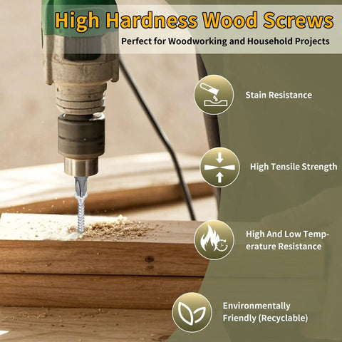 Rock Solid Number 9 X 3 Inch Flat Head Phillips Wood Screws 300 Piece Pack being drilled into wood for fastening.