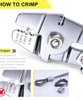 Beefy Heavy Duty Wire Rope Crimping Tool Up To 2.2mm Swaging Kit close-up with crimp ranges, wire rope, sleeves, and thimbles shown.