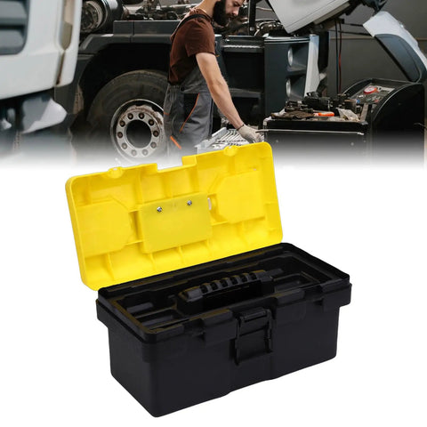 Rugged 13 Inch Plastic Tool Box With Secure Locking Latch And Removable Tray For Home Garage Or Truck Storage Padlock Ready Security