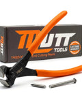 8 Inch End Cutting Pliers Heavy Duty CRV Steel Nail Puller Tool with orange ergonomic grip in front of packaging