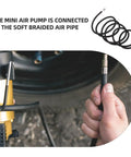 Flexible Airbrush Hose Extension With Gotta Love Flexibility And Plug And Play Quick Connect For Smooth Spray Painting Flow Plus Universal 1/8 Connector For Zero Hang Ups, connected to a mini air pump.