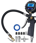 Digital Tire Pressure Gauge With Inflator 3 To 250 PSI Kit All In One With Air Chuck Quick Connect Coupler Rubber Hose displayed