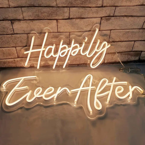 Two Piece Dope Happily Ever After LED Neon Light Sign Set Warm White With Dimmer 14.6x7.5 and 20.9x7.5 Inches Plug In