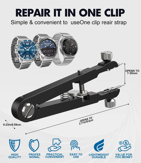 Spring Bar Plier Tool Kit For Watch Bands And Straps Removal And Repair With Durable Eight Alloy Steel Pins And Precision Tweezers Pro Grade Repair Set Silver shown in use with watches.