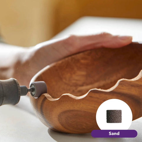 Using the Top Notch Variable Speed Rotary Tool Kit with Badass One Point Six Amp Motor for sanding an intricately carved wooden bowl.