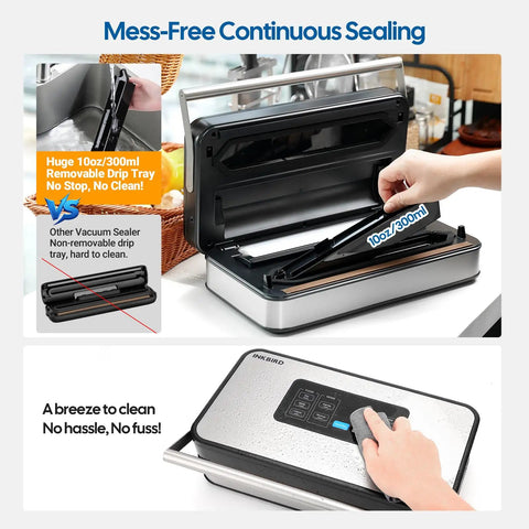 Powerful 160W Double Pump Vacuum Sealer Machine For Quick Food Preservation with removable drip tray and built-in roll storage
