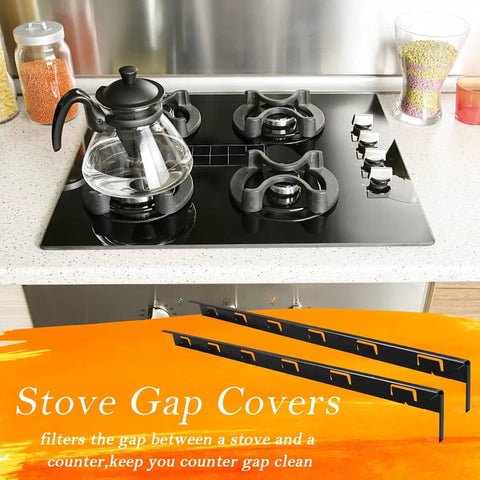 Extra Wide 25.6 Inch Stainless Steel Stove Gap Covers With Buckle Installation and kettle on stovetop