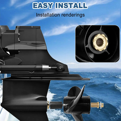 Flo Torq II Hub Kit for Mercury Outboard Engines installation view with propeller and spline details on water background
