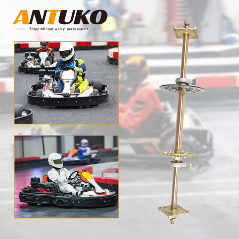 Bulletproof Rear Axle Assembly Kit For Go Kart And ATV Features Beefed Up Shafts Four Hole Wheel Hub complete view with brake and sprocket