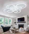 41 Inch Modern LED Ceiling Light With Remote Dimmable Eight Ring White Flush Mount Fixture For Living Room
