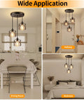 Industrial 3 Light Pendant Light With Adjustable Length Hanging Fixture Black Metal Cage Farmhouse Pendant in kitchen, hallway, and bedroom settings