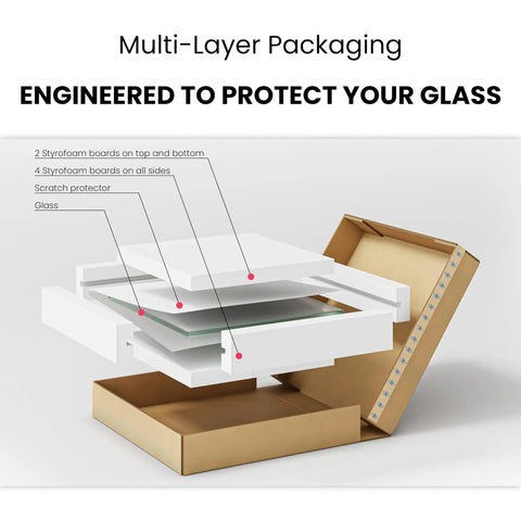 Packaging for 16 Inch Square Tempered Glass Table Top One Quarter Inch Thick Clear Replacement Glass With Flat Polished Edge