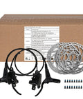 Bike hydraulic brake set for front/rear, 2-piston calipers, 160mm rotors, aluminum levers and mounting kit for MTB