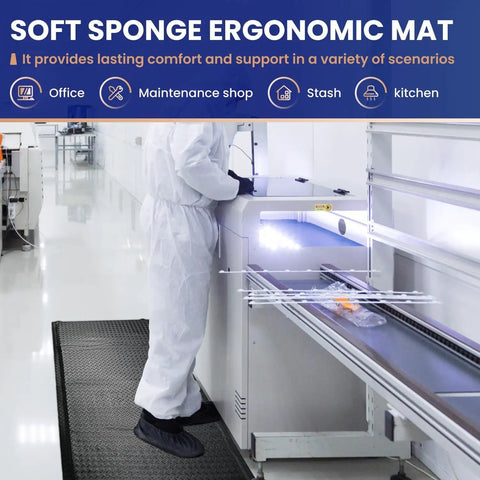 Person standing on an Industrial Grade Anti Fatigue Mat For Standing Comfort All Day 3x5 Ft Thick 15/16 Inch Ergonomic Floor Mat
