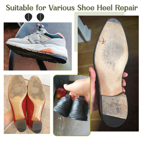 Black Heel Repair Rubber Patches For Shoes Non Slip Diamond Pattern Bottom Heel Patches 2 Pairs installed on various shoes