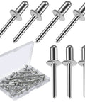 Aluminum Blind Rivets Set 1/4 By 1/2 Inch Large Flange Pull Rivets Self Plugging Pop Rivets Kit For Home DIY Projects And Household Appliances, 40 Pcs In Sturdy Transparent Storage Box For Easy Carry