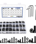 All In One 1500-Piece M2 To M5 Screws Assortment Kit With 10.9 Grade Alloy Steel Hex Flat Head Cap Bolts Nuts And Washers Plus Hex Wrenches