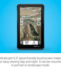 Tread Powersport Off Road Navigator With Topographic Maps And Land Boundaries, 5.5 inch touchscreen displaying a map route