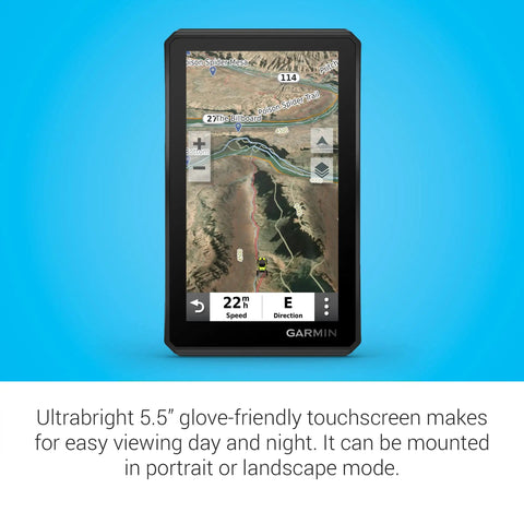 Tread Powersport Off Road Navigator With Topographic Maps And Land Boundaries, 5.5 inch touchscreen displaying a map route