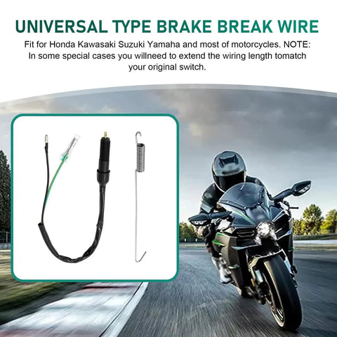 Rock Solid Universal Motorcycle Rear Brake Light Switch With M12x1.5 Threads And Heavy Duty Spring Kit shown with brake wire setup.