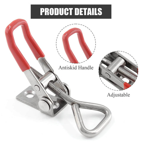 Beefy Heavy Duty Adjustable Toggle Latch Clamp 4001 Style made from 304 stainless steel with antiskid handle and adjustable feature.