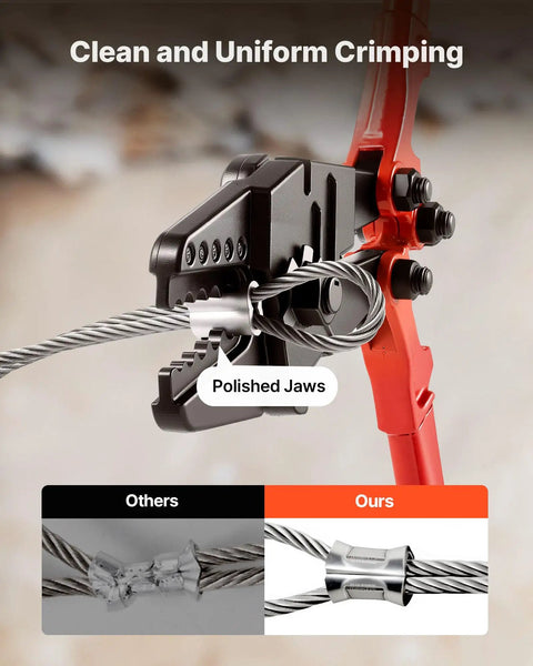 Heavy Duty Hand Swager Crimper 2 In 1 Tool For Copper And Aluminum Oval Sleeves And Stop Sleeves With A 24 Inch Handle in use