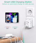 Six In One European Travel Plug Adapter with USB Ports and Type C Power for US to Europe, smart charging station in use