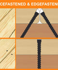 Illustration showing No 10 Hidden Deck Screws 2-3/8 Inch in facefastened and edgefastened installation in wood deck.