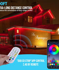 Outdoor 100Ft IP68 Waterproof LED Strip Lights With RF Remote And Bluetooth Music Sync App Control lighting up house red.