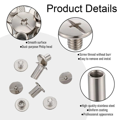 Gear Up Your Leather Creations With This Sick 40 Pack Of Chicago Screws Rivets showing stainless steel binding posts in different sizes.
