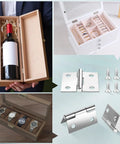 14 sets of 1-inch stainless steel hinges with screws for wooden jewelry boxes; shown with watch box and hardware.