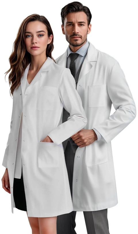 White Unisex Lab Coat With Roomy Fit For Over Clothes Size M Comfortable Medical Coat For Clinics And Labs Classic Yet Modern Workwear Easy On And Off