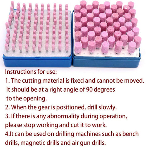 Top Shelf 100 Pack Tough As Nails Abrasive Cone Grinding Stone Points for Electric Rotary Drill Bits on display in storage case.