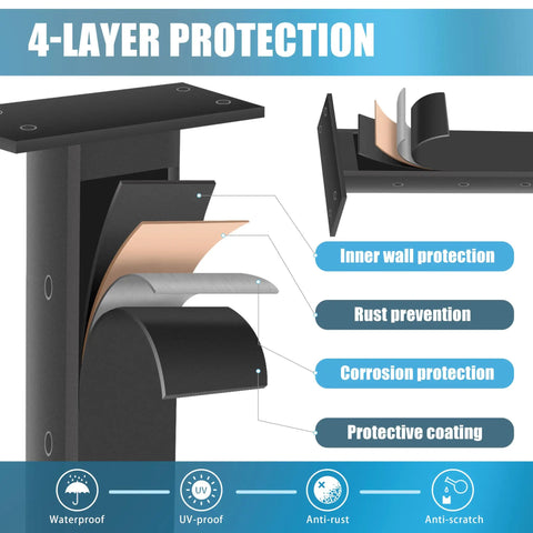 36 Inch Cable Railing Post Kit Surface Mount Black Heavy Duty Post Set With Pre Drilled Holes For Easy Install Invisible Cable System protection layers diagram