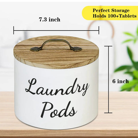 Wood Laundry Pods Container With Lid For Handy Laundry Room Decor And Storage Pods Holder For Detergent Pods