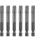 Six Pack 1/4 Inch Square Socket Adapters For Drill And Impact Driver Go To Power Bit Set For Automotive DIY Hex Shank Silver Durable Steel Construction For Tough Jobs, six-piece set