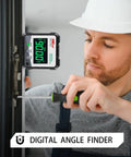 No Nonsense Digital Angle Gauge Meter delivering straight reads on a door frame with a magnetic base, used for precision measuring.