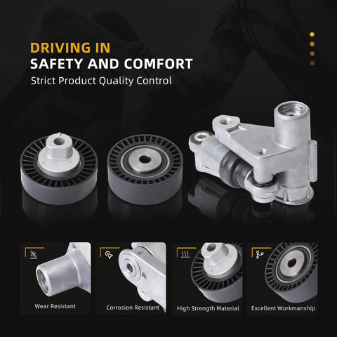 Premium Idler Pulley With Belt Tensioner Kit #11281722789 38071 38069 Fits BMW 3 Series E46 And Older Models For A Smooth Ride No More Belt Squeak Or Engine Rattle Guaranteed To Keep Your Car Running Tight And Clean Like New. silver BMW belt tensioner kit with two idler pulleys