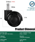 2 Inch Dual Wheel Office Chair Caster Wheels Replacement PU For Carpet And Hardwood Floors Universal Stem Heavy Duty Quiet Smooth Roll Fits Most Chairs Up To 880lb Per Chair 5CasterSet, showing product dimensions and materials