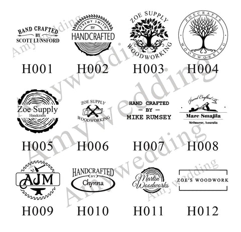 Collection of handcrafted logo designs for woodworkers and craftsmen, suitable for use with Branding Iron Kit For Wood And Leather Projects.