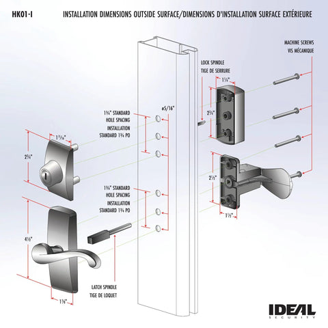 Storm Door Lever With Keyed Deadbolt Lock In Matte Black 4 Piece Replacement Set installation diagram