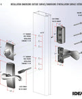 Diagram showing installation dimensions of Storm Door Lever Set With Keyed Deadbolt Lock in Satin Nickel, 4 Piece Kit for doors.