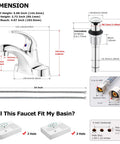 Dimensions of Single Handle Mid Arc Centerset Bathroom Sink Faucet with Chrome Finish Metal Push and Seal Drain cUPC Certified