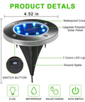 Solar Ground Lights 8 Pack Multicolor LED Pathway Lights For Outdoor Garden And Lawn, product diagram with dimensions and features
