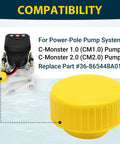 Heavy Duty Pump Reservoir Cap For Power Pole Hydraulic Pumps And Mercury Trim Systems against a blue water background, yellow, durable material.