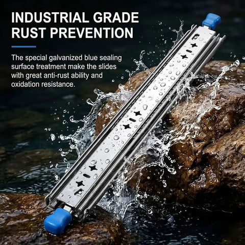 Beefy 53mm Width Heavy Duty Locking Drawer Slides With Lock 3 Fold Full Extension Side Mount Ball Bearing Rails outdoors