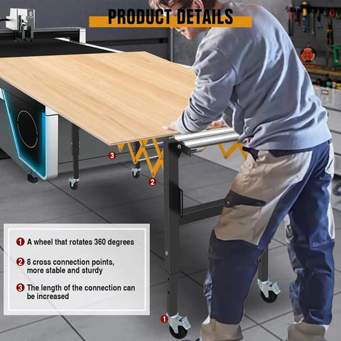 Heavy Duty Adjustable Roller Conveyor Stand With 18 Inch Wide Belt And Locking Swivel Casters perfect for table saw infeed support in action.