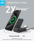 MagGo 3-In-1 iPhone Charging Station With MagSafe Wireless Stand charging iPhone, AirPods, and Apple Watch