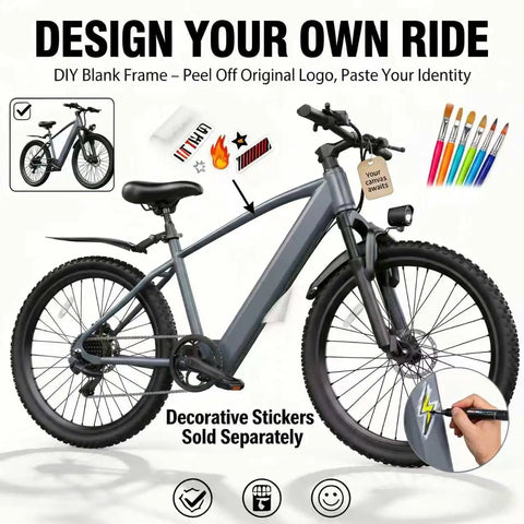 Adult Electric Bike 24 Inch Frame With 1000W Peak Motor And 504Wh Battery, front suspension, customizable gray frame