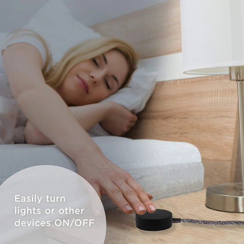 Person using Six Foot Braided Extension Cord With On Off Switch For Lamps And Holiday Lights, bedside setting